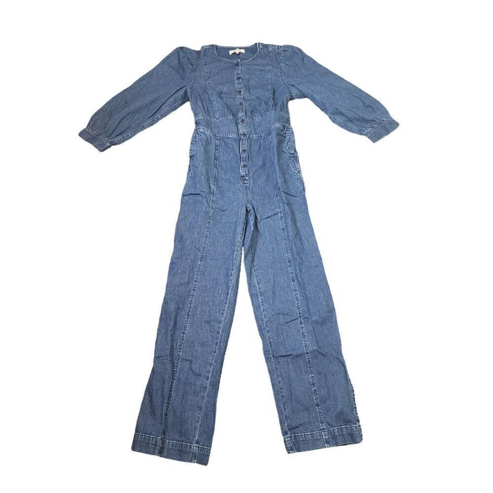 Madewell Long Sleeve Straight Leg Denim Jumpsuit Womens Size 4 Blue Stretch Cove